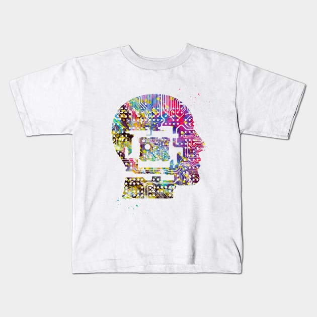 Circuit Man head with chip Kids T-Shirt by erzebeth